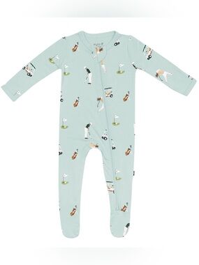 Like New Kyte Baby Golf Zipper Footie Pajamas 0-3 Months Bamboo Sage Print